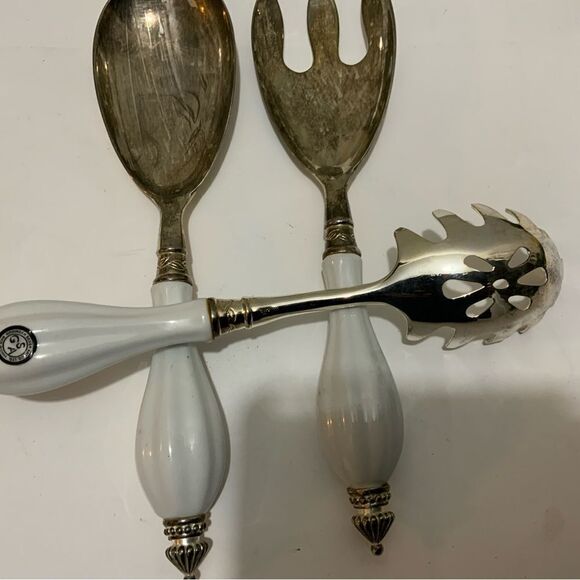 Godinger Art Co. Silver Plated 3 Pc. Hostess Serving Set w/ Porcelain Handle G2 - Picture 5 of 7